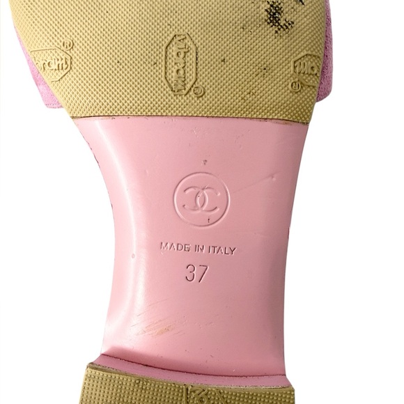 Chanel Camellia Suede Calfskin CC Flower Pink Slide Sandals Size 37 - Picture 11 of 11
